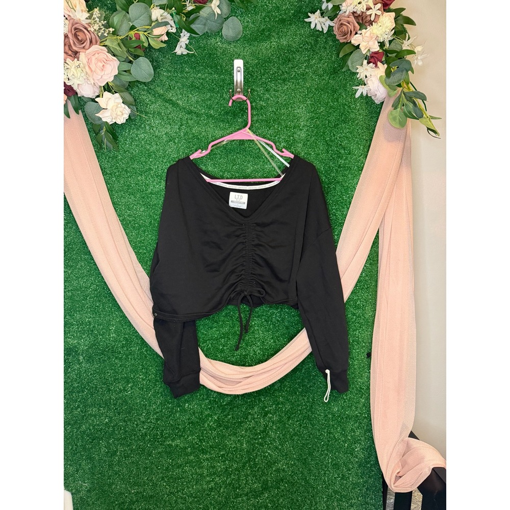 Large Limited Too LTD 2.0 Black Ruched Drawstring Cropped Sweatshirt Y2K